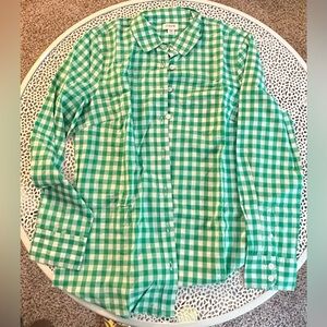 J. Crew Green and White Gingham Button-Down Shirt